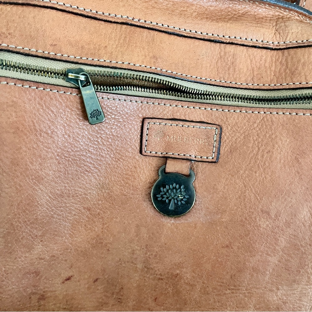 Vintage Mulberry Tonal Cognac Brown Leather Woven ‘Elgin’ Western Tote Bag - Picture 9 of 10